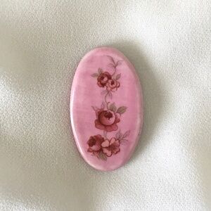 Vintage Oval-Shaped Pink Floral Brooch